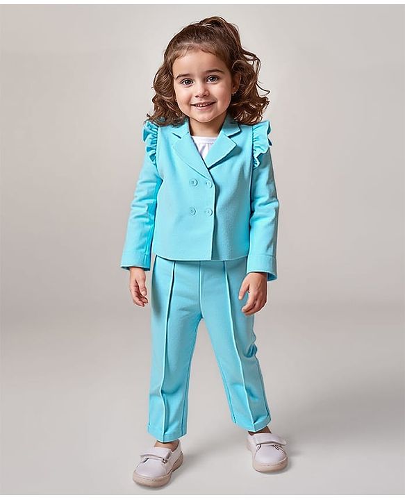 Babyhug Woven Full Sleeves Solid Top & Trouser with Inner Tee - Aqua Blue