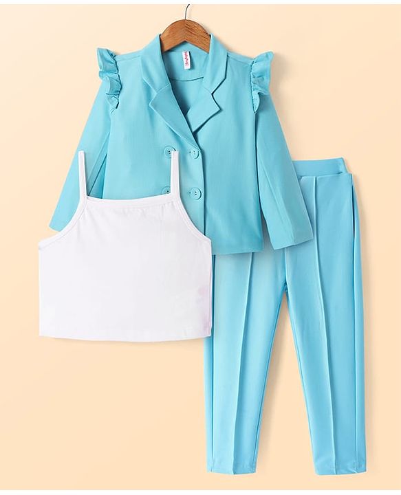 Babyhug Woven Full Sleeves Solid Top & Trouser with Inner Tee - Aqua Blue