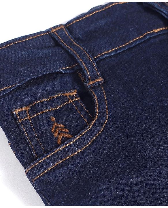 Pine Kids Woven Full Length Washed Denim Jeans - Navy Blue