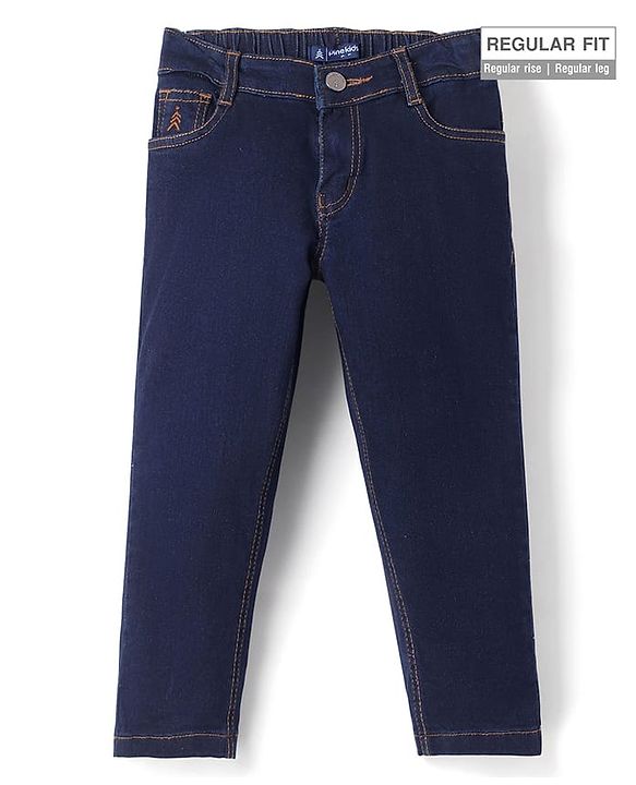 Pine Kids Woven Full Length Washed Denim Jeans - Navy Blue
