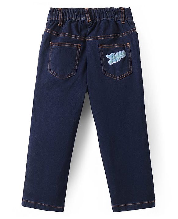 Pine Kids Woven Full Length Washed Denim Jeans With Paper Plane Patch - Navy Blue