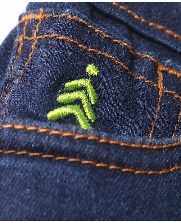 Pine Kids Woven Full Length Washed Denim Jeans With Paper Plane Patch - Navy Blue