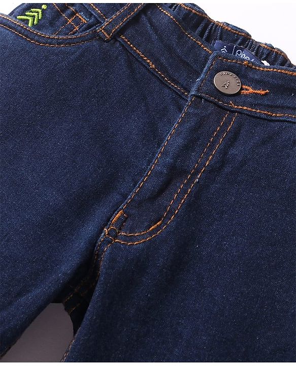 Pine Kids Woven Full Length Washed Denim Jeans With Paper Plane Patch - Navy Blue