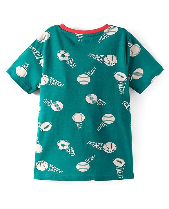 Pine Kids Single Jersey Knit Half Sleeves Sport Graphic Night Suit Set - Dark Green