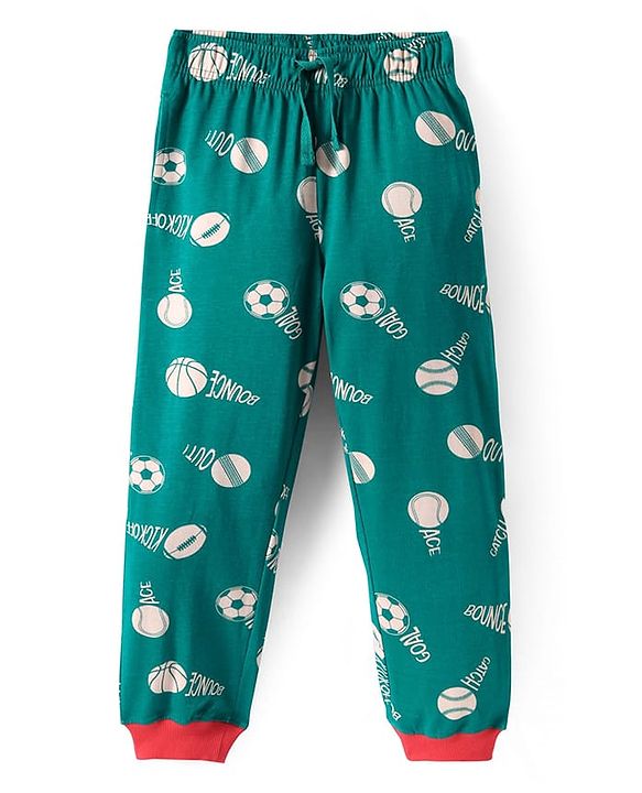 Pine Kids Single Jersey Knit Half Sleeves Sport Graphic Night Suit Set - Dark Green