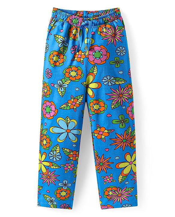 Pine Kids Single Jersey Knit Half Sleeves Night Suit with Floral Print - Blue