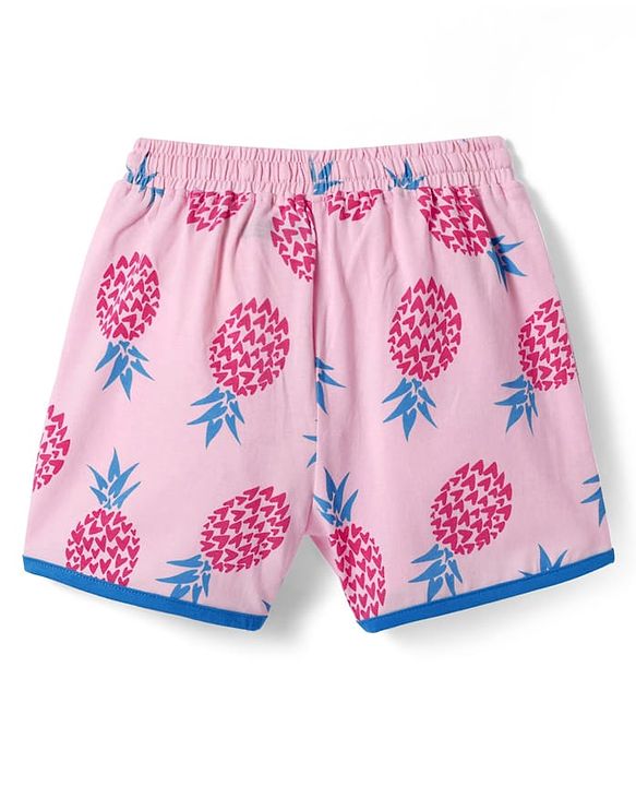 Pine Kids Single Jersey Knit Half Sleeves Shorts Night Suit with Tropical Print - Pink