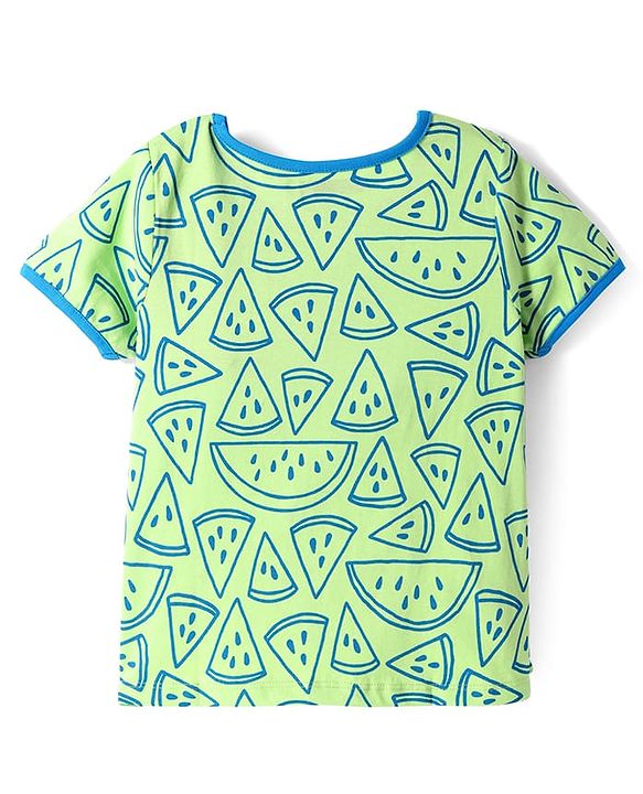 Pine Kids Single Jersey Knit Half Sleeves Shorts Night Suit with Tropical Text Print - Light Green