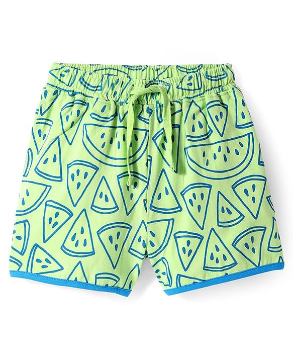 Pine Kids Single Jersey Knit Half Sleeves Shorts Night Suit with Tropical Text Print - Light Green