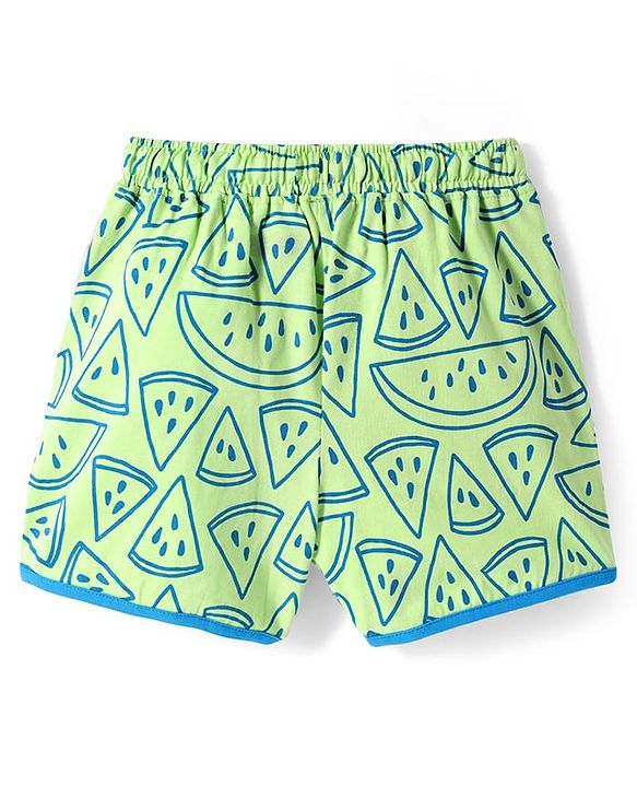 Pine Kids Single Jersey Knit Half Sleeves Shorts Night Suit with Tropical Text Print - Light Green