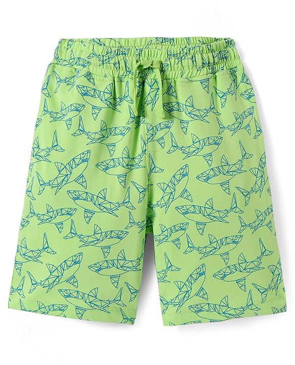 Pine Kids Single Jersey Knit Half Sleeves T-Shirt & Short Night Suit   with Fish Print - Light Green