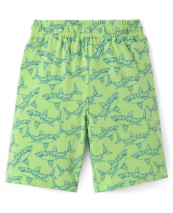 Pine Kids Single Jersey Knit Half Sleeves T-Shirt & Short Night Suit   with Fish Print - Light Green