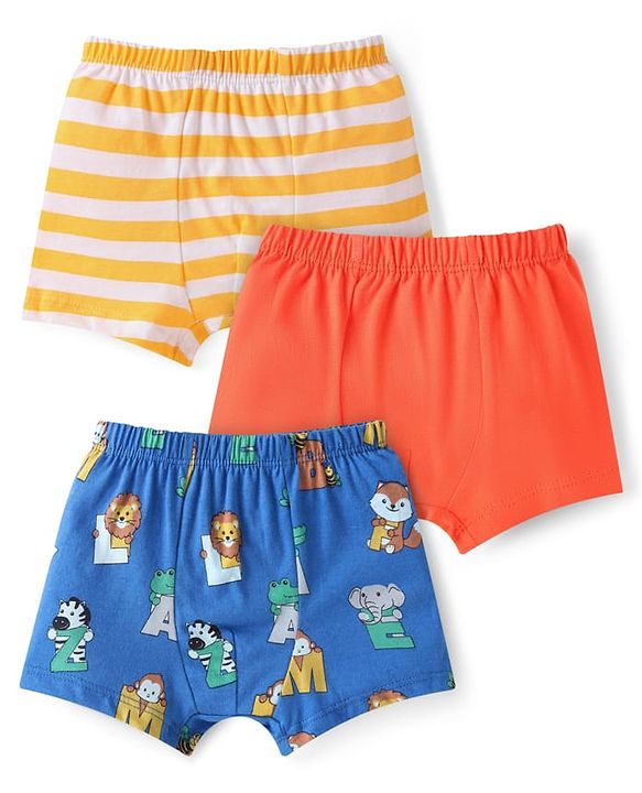 Babyhug Single Jersey Knit Above Knee Length Trunks with Animal Prints & Stripes Pack of 3 - Blue Orange & White