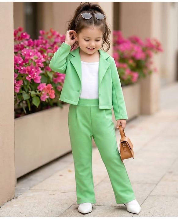 Babyhug Woven Full Sleeves 3 Piece Party Suit With Bird Print & Bow - Mustard & Navy Blue