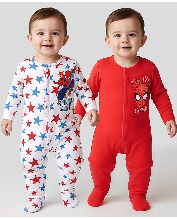 Babyhug Disney Interlock Knit Full Sleeves Footed Sleep Suits With Minnie & Friends Graphics Pack of 3 - Purple Pink & Green main image 0
