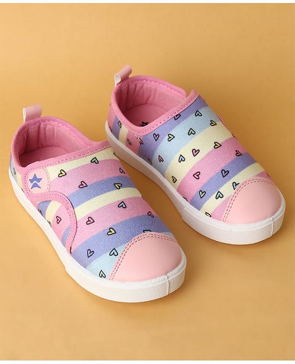 Cute Walk by Babyhug Velcro Closure Casual Shoes with Hearts Print - Pink