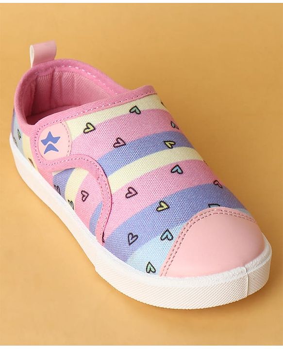Cute Walk by Babyhug Velcro Closure Casual Shoes with Hearts Print - Pink
