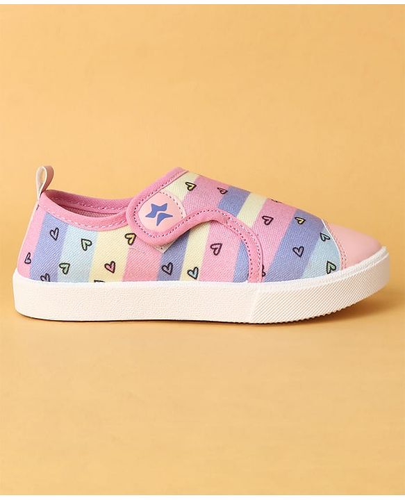 Cute Walk by Babyhug Velcro Closure Casual Shoes with Hearts Print - Pink