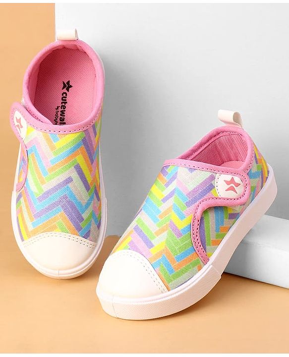 Cute Walk by Babyhug Velcro Closure Casual Shoes with Stripes  - Pink