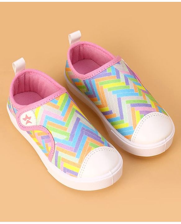 Cute Walk by Babyhug Velcro Closure Casual Shoes with Stripes  - Pink