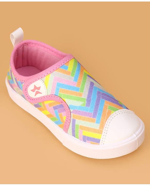 Cute Walk by Babyhug Velcro Closure Casual Shoes with Stripes  - Pink