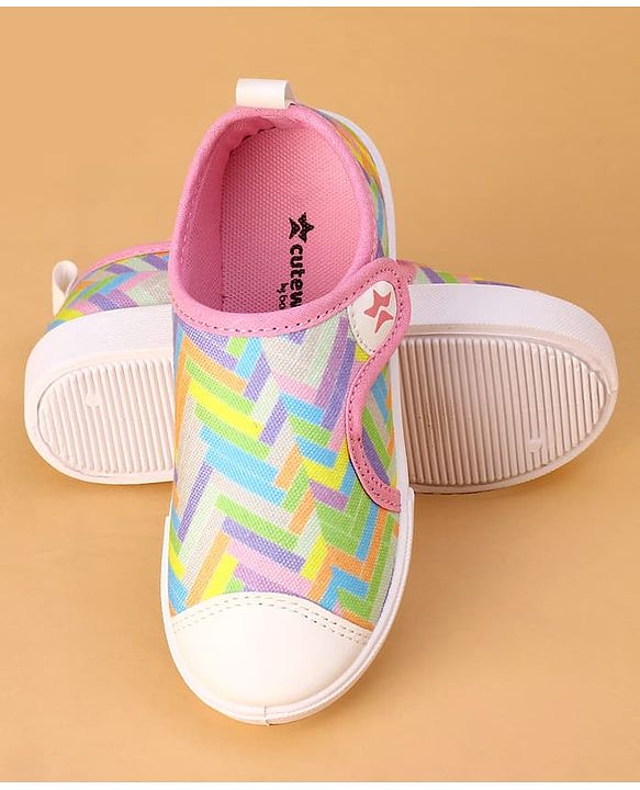 Cute Walk by Babyhug Velcro Closure Casual Shoes with Stripes  - Pink