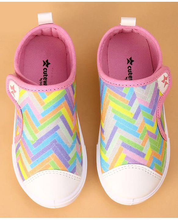 Cute Walk by Babyhug Velcro Closure Casual Shoes with Stripes  - Pink