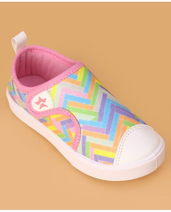 Cute Walk by Babyhug Velcro Closure Casual Shoes with Stripes  - Pink