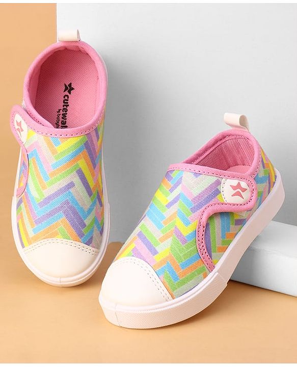 Cute Walk by Babyhug Velcro Closure Casual Shoes with Stripes  - Pink