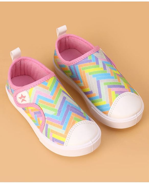 Cute Walk by Babyhug Velcro Closure Casual Shoes with Stripes  - Pink