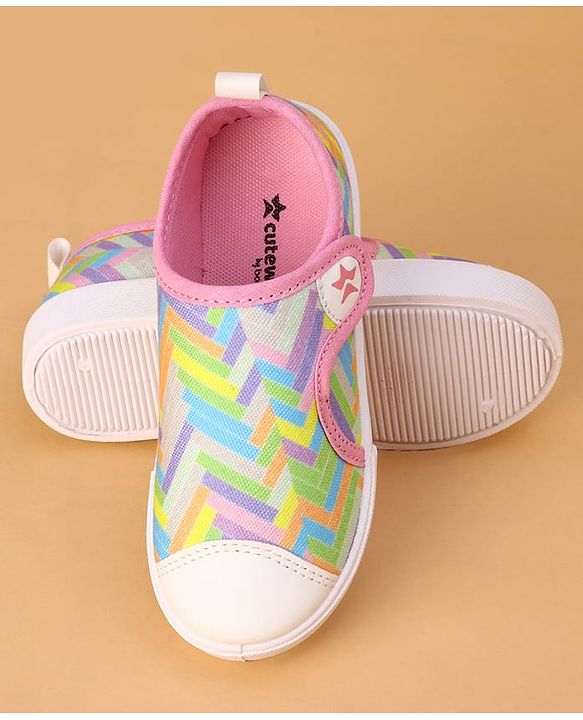 Cute Walk by Babyhug Velcro Closure Casual Shoes with Stripes  - Pink