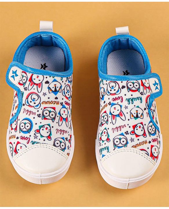 Cute Walk by Babyhug Casual Shoes with Velcro Closer & Animal Print - Blue