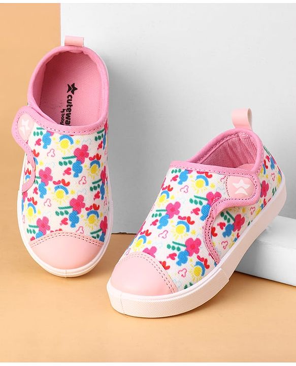 Cute Walk by Babyhug Velcro Closure Casual Shoes with Floral Print - Pink