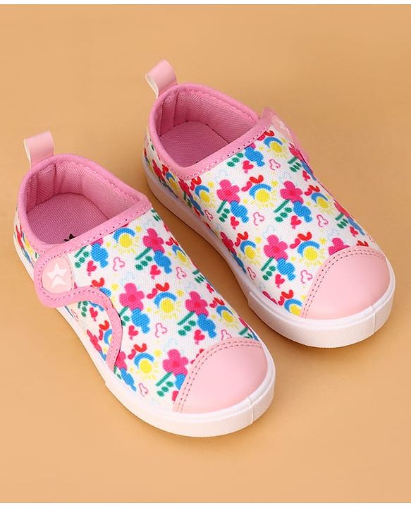 Cute Walk by Babyhug Velcro Closure Casual Shoes with Floral Print - Pink