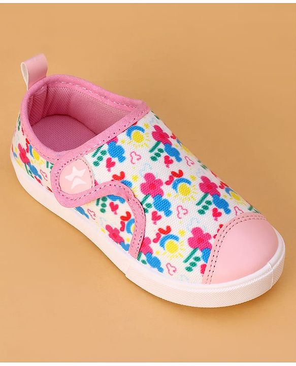 Cute Walk by Babyhug Velcro Closure Casual Shoes with Floral Print - Pink