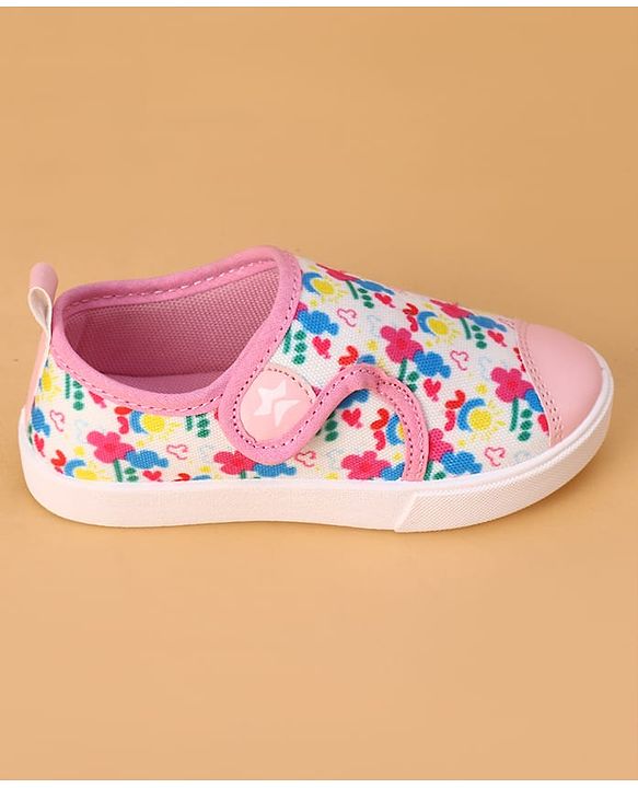 Cute Walk by Babyhug Velcro Closure Casual Shoes with Floral Print - Pink