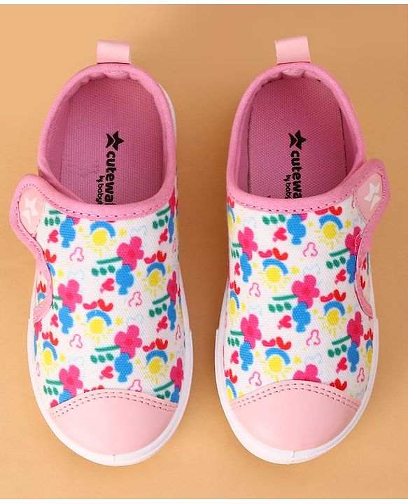Cute Walk by Babyhug Velcro Closure Casual Shoes with Floral Print - Pink