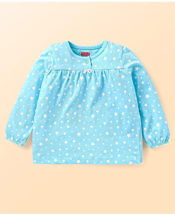 Babyhug Cotton Knit Full Sleeves Night Suit Star Print- Light Blue