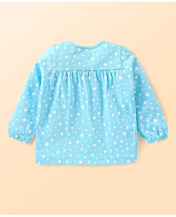 Babyhug Cotton Knit Full Sleeves Night Suit Star Print- Light Blue