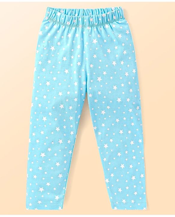 Babyhug Cotton Knit Full Sleeves Night Suit Star Print- Light Blue