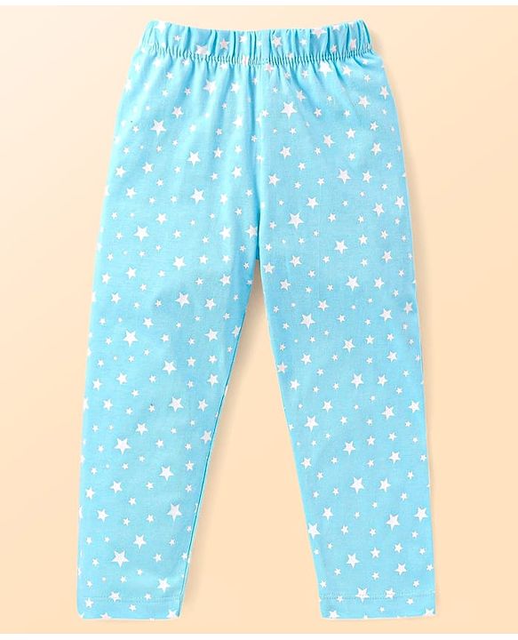 Babyhug Cotton Knit Full Sleeves Night Suit Star Print- Light Blue