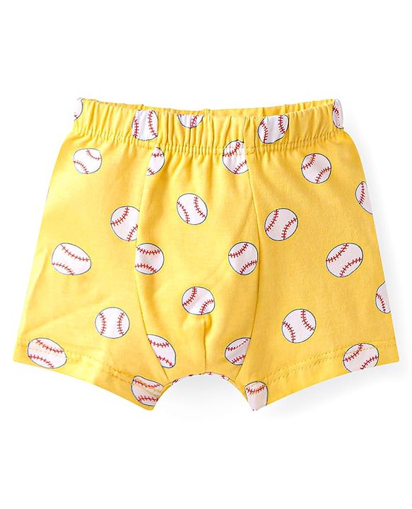 Babyhug Single Jersey Knit Trunks with Stripes & Ball Print Pack of 3 - Yellow White & Navy Blue