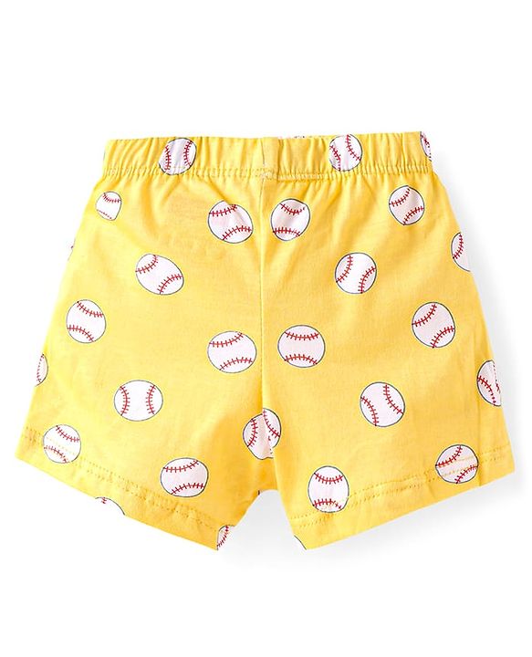 Babyhug Single Jersey Knit Trunks with Stripes & Ball Print Pack of 3 - Yellow White & Navy Blue