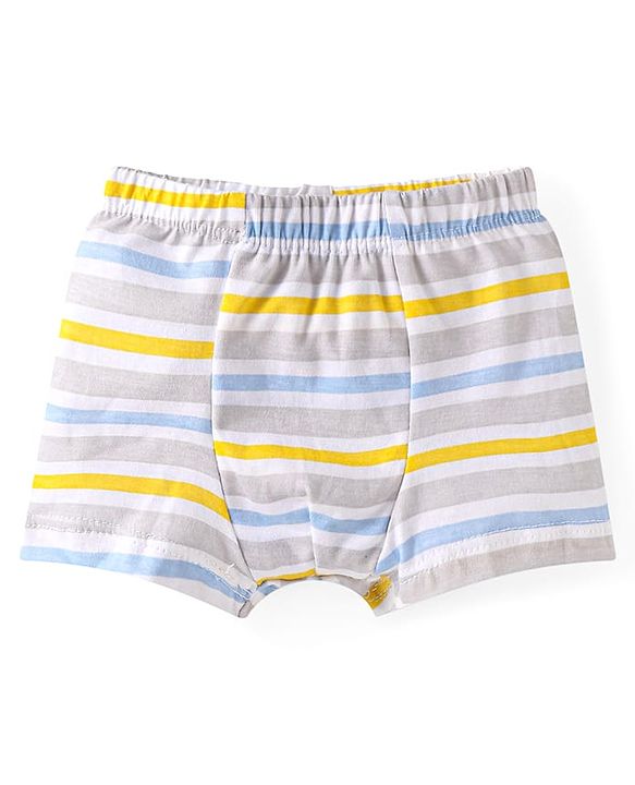 Babyhug Single Jersey Knit Trunks with Stripes & Ball Print Pack of 3 - Yellow White & Navy Blue