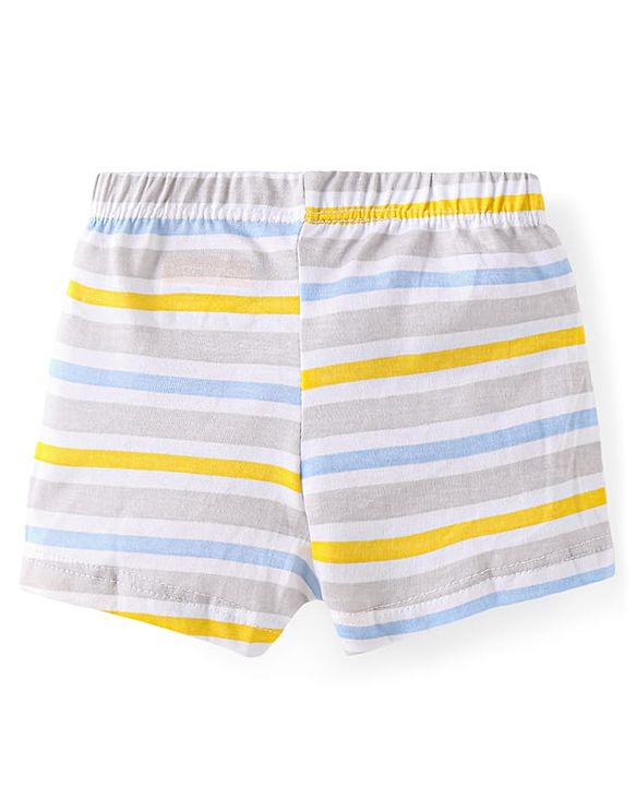 Babyhug Single Jersey Knit Trunks with Stripes & Ball Print Pack of 3 - Yellow White & Navy Blue