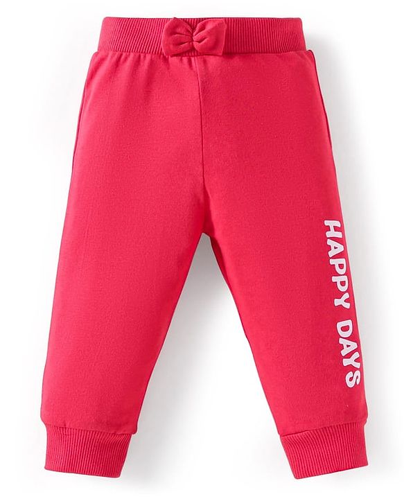 Babyhug Single Jersey Knit Full Length Lounge Pants with Floral & Text Print Pack of 2 - Navy Blue & Red