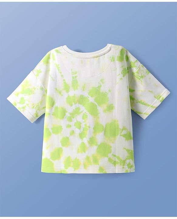 Pine Kids Cotton Knit Half Drop Shoulder Sleeves Over Size Fit T-Shirt with Duck & Basket Ball Print - White