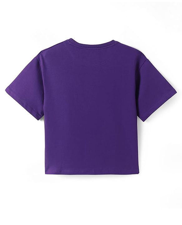 Pine Kids Cotton Knit Half Sleeves Oversized Fit T-Shirt with Gaming Console Print - Violet