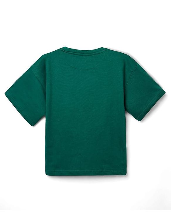 Pine Kids Cotton Knit Half Sleeves Drop Shoulder  T-Shirt with California Text Print T-Shirt - Dark Green