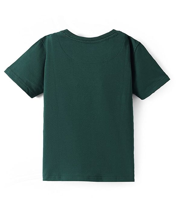 Pine Kids Cotton Knit Half Sleeves T-Shirt With Text Print - Dark Green